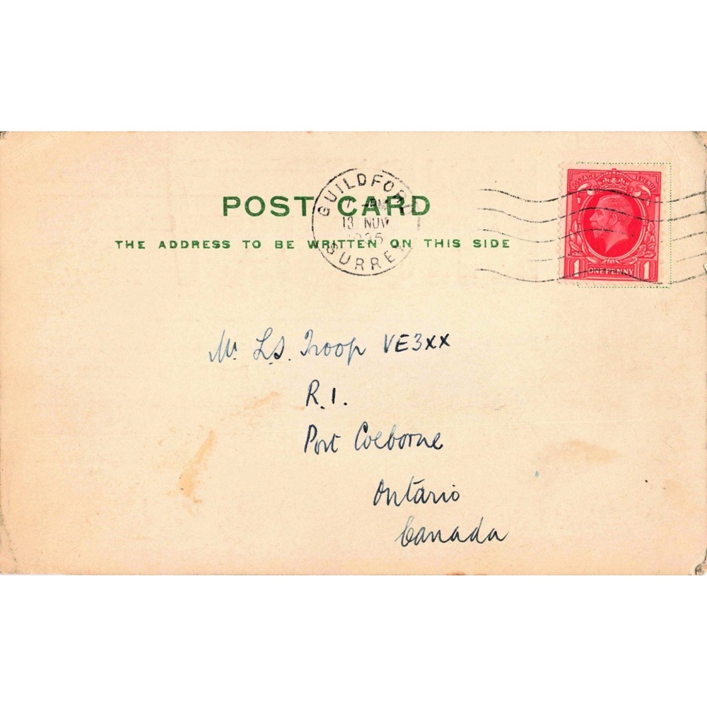 Vintage 1935 BRS1847 Surrey England QSL Card Ham Radio VE3XX Canada Stamp - Picture 2 of 2